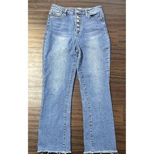 YMI Dream Fit Jeans Size 7 28 High Rise Ankle Flare Unfinished Hem Button Fly